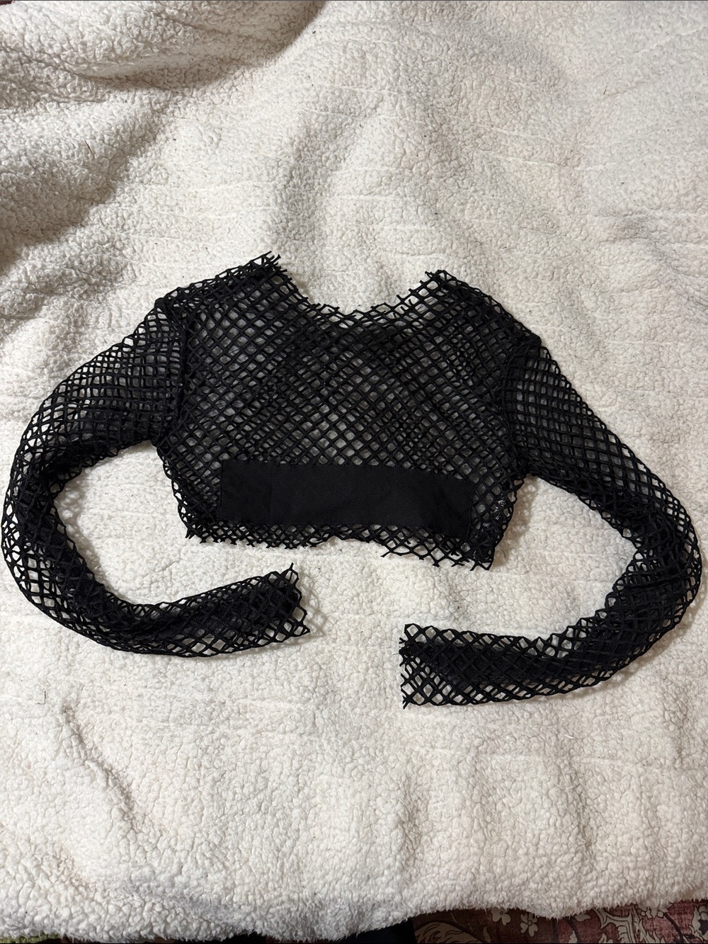 Dolls Kill Black Fishnet Long-Sleeve Crop Top